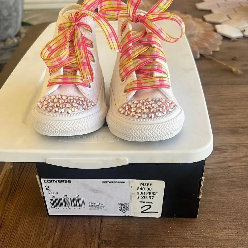 NEW Converse Custom Embellished Crystal All Star  Sneakers Shoes Infant Sz 2
